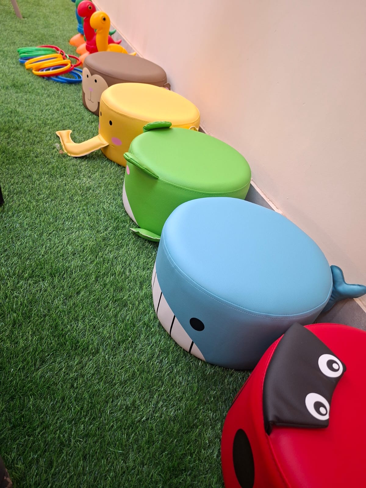 Soft seating on the indoor lawn