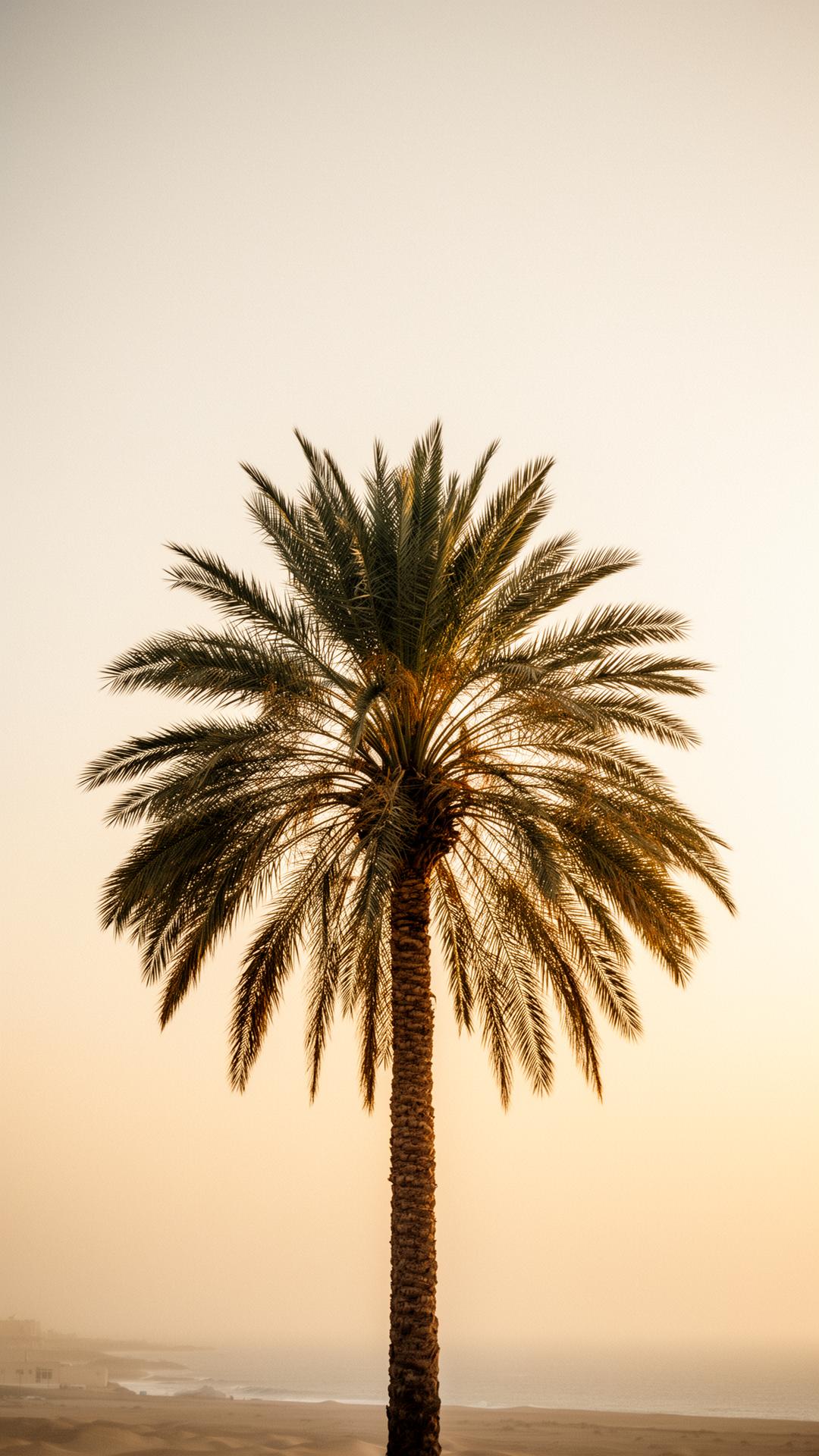A lone date palm at golden hour — Palm Arabia's emblem of resilience